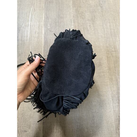 Urban outfitters suede fringe crossbody bag in black Leather Boho Bohemian Style - Picture 9 of 13